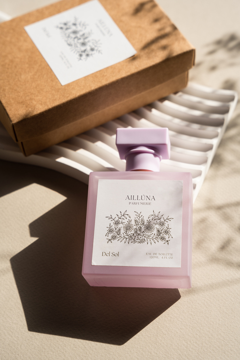 Branding Collaterals Perfume Bottle and Packaging Flatlay